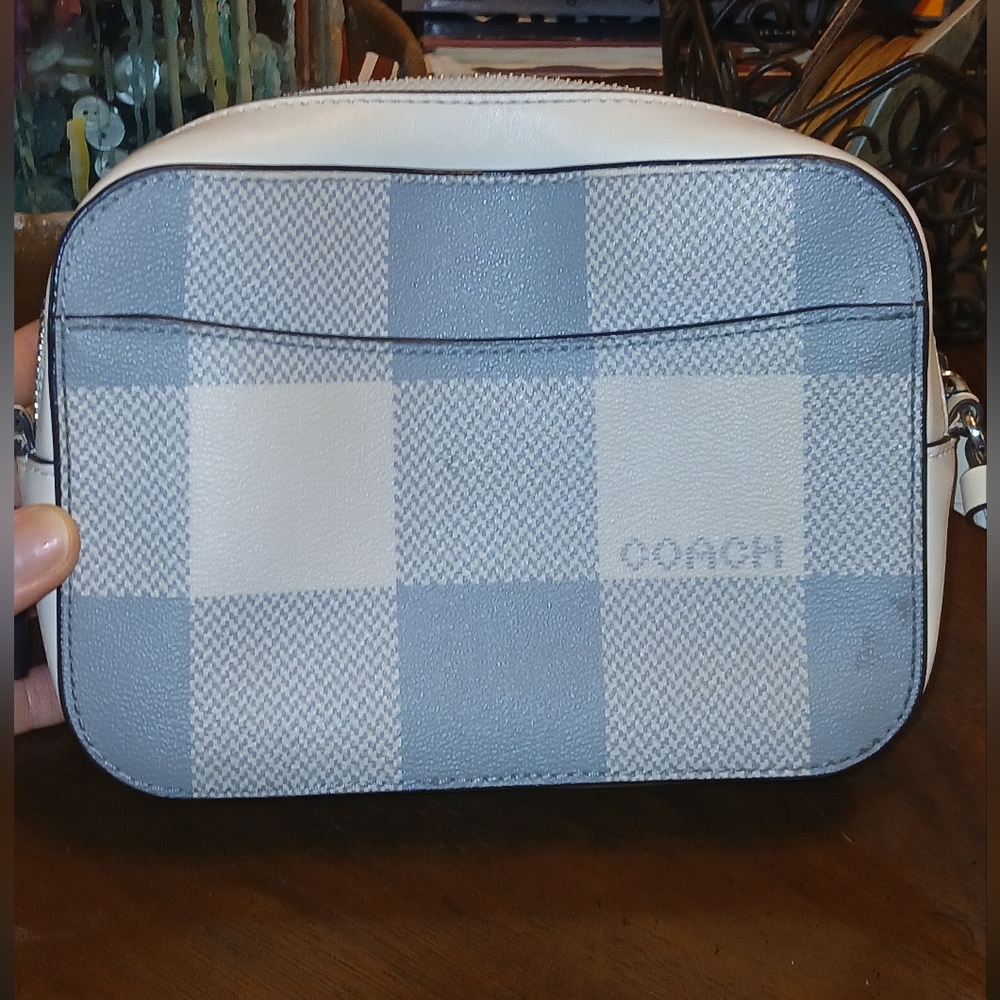 Coach Blue and Cream Checkered Women's Camera Bag Like New - Picture 14 of 14